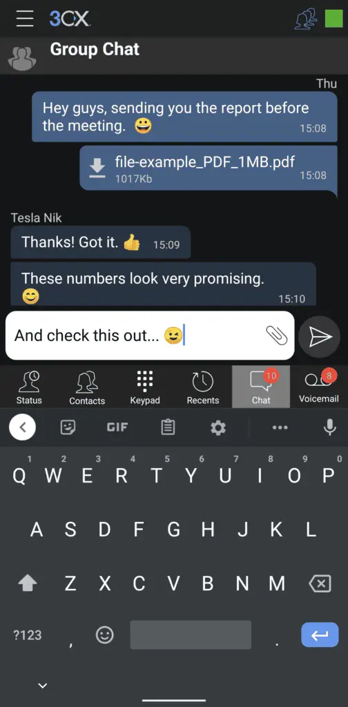 An example of a chat on an Android phone.